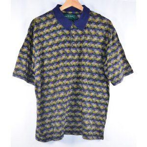 Tundra Canada Mercerized Cotton Textured Knit Abstract Print Polo Shirt Size L